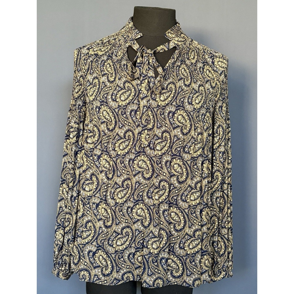Lauren Ralph Lauren Black Label Paisley Print Pleated Neck Tie Blouse – Size Med